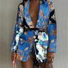 Women Fashion Long Sleeve Print Color Coat Open Front  Suit Jacket