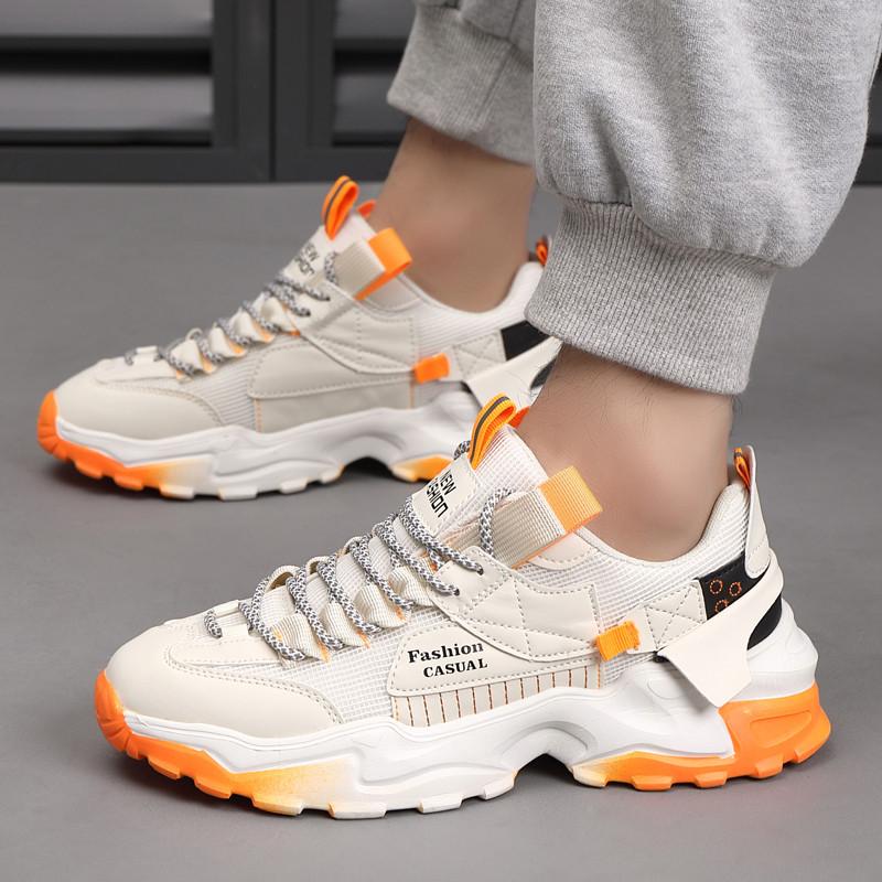 2024 Cheap Hot Selling Men Outdoor Sneakers Trendy Orange Men's Casual Shoes Comfortable Breathable Mesh Platform Shoes For Man