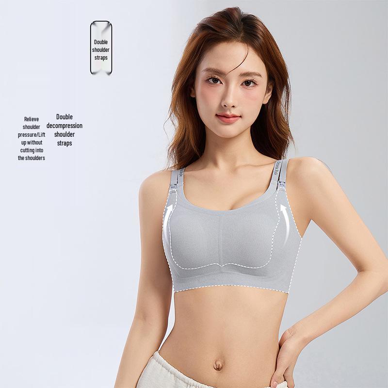 Hands-Free Maternity Nursing Bra with Pump Access, Wire-Free, Postpartum Support, Open-Buckle Design.