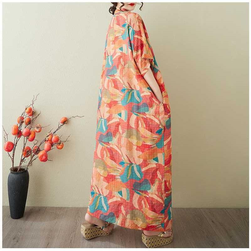 Women's Vintage Long Dress with Cotton and Linen Patterns