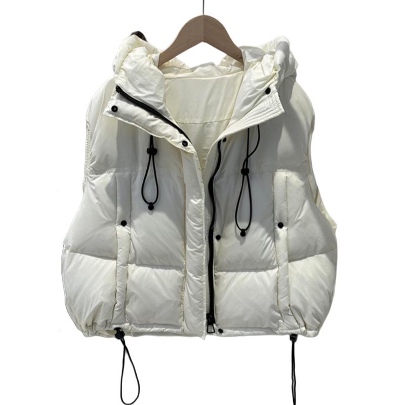 2024 Autumn/Winter Korean-Style Women's Hooded White Duck Down Casual Vest