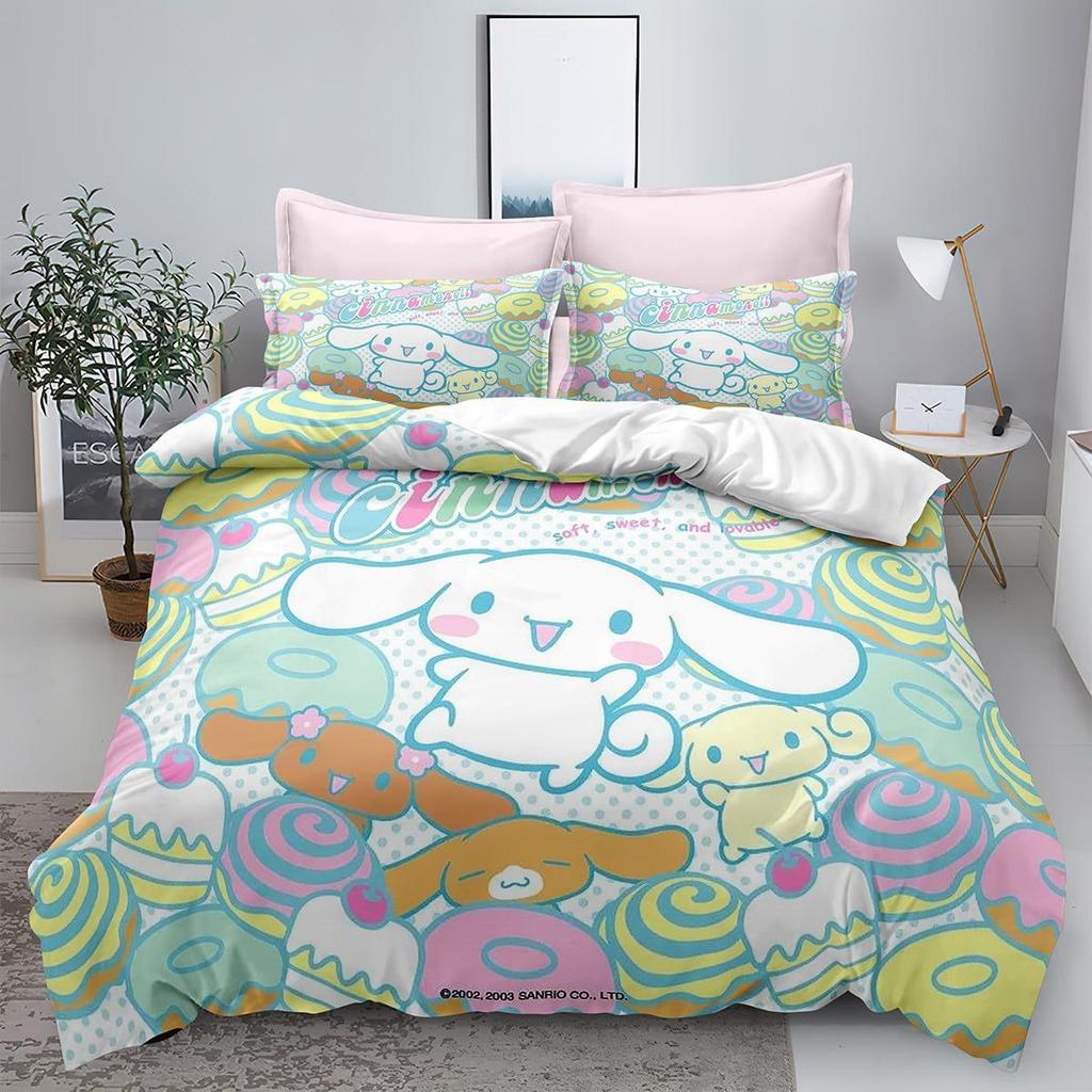 Sanrio Pom Pom Purin Cinnamoroll Bettwäschesets Bettdecke Steppdecke Bettbezug Bettbezug Kissenbezug 2-3-teilige Sets Kinder Erwachsenengröße