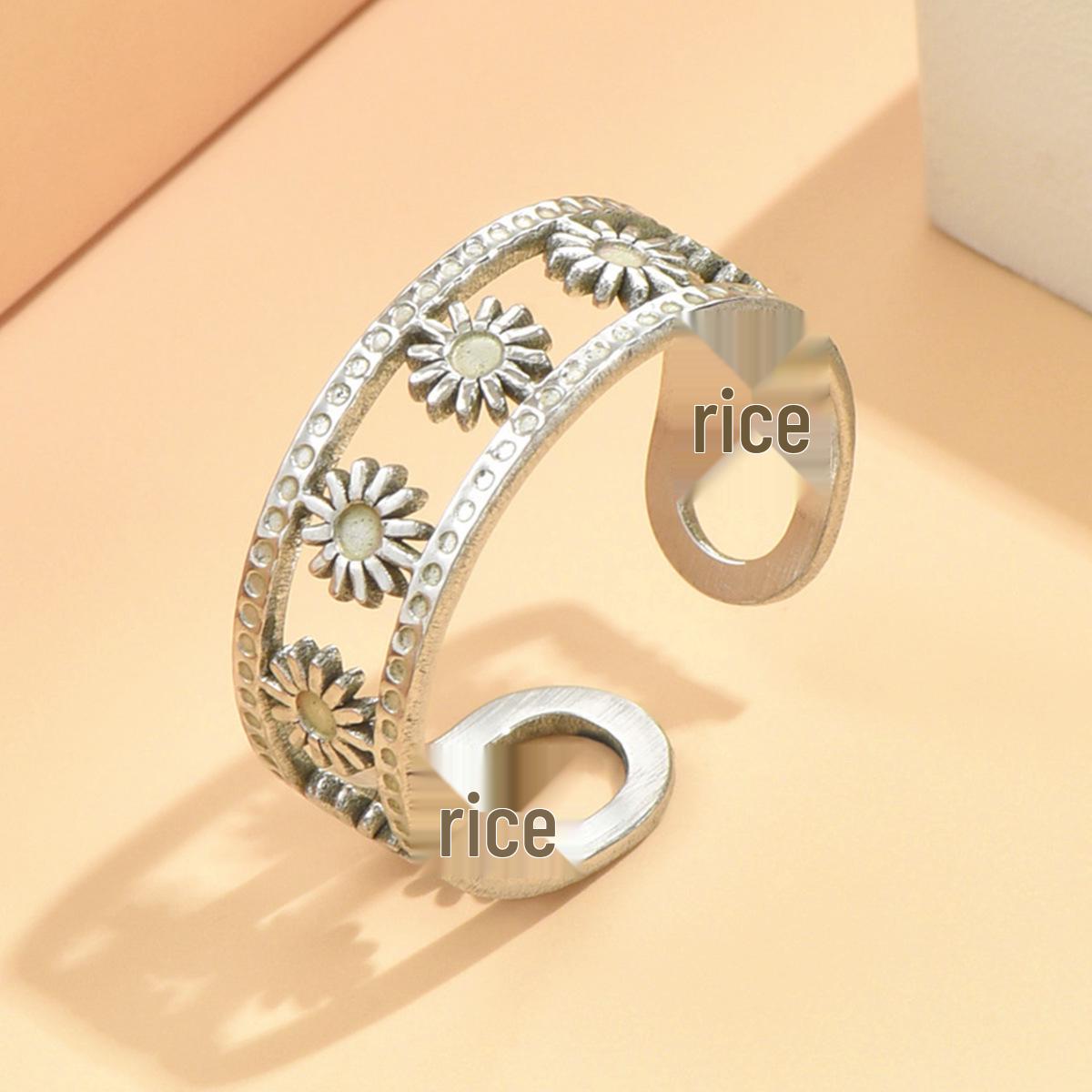 Gold Plated Daisy Open Ring for Women - Stainless Steel, Colorfast, Oil Pressed Titanium.
