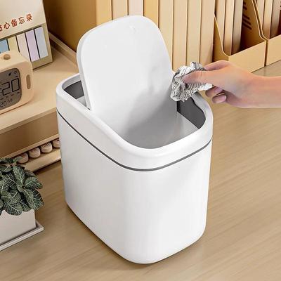 European Style Mini Desktop Trash Can with Swing Lid - Creative Plastic Waste Bin for Tabletop and Living Room
