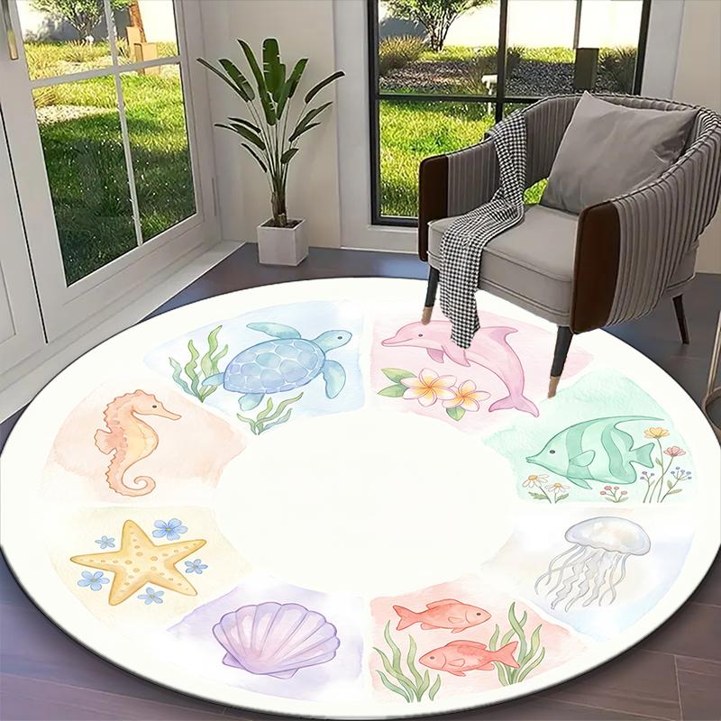 [1pc Bright Hibiscus Gradient Foliage Visions Office Carpet] Easy Maintenance Chair Rug for Conference Room Use, Durable Round Sofa Floor Mat