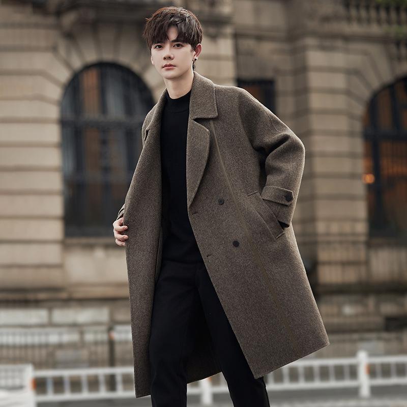 

Двустороннее шерстяное пальто мужское, среднее и длинное, зимнее, некашемировое, приталенное пальто Nizi 2XL