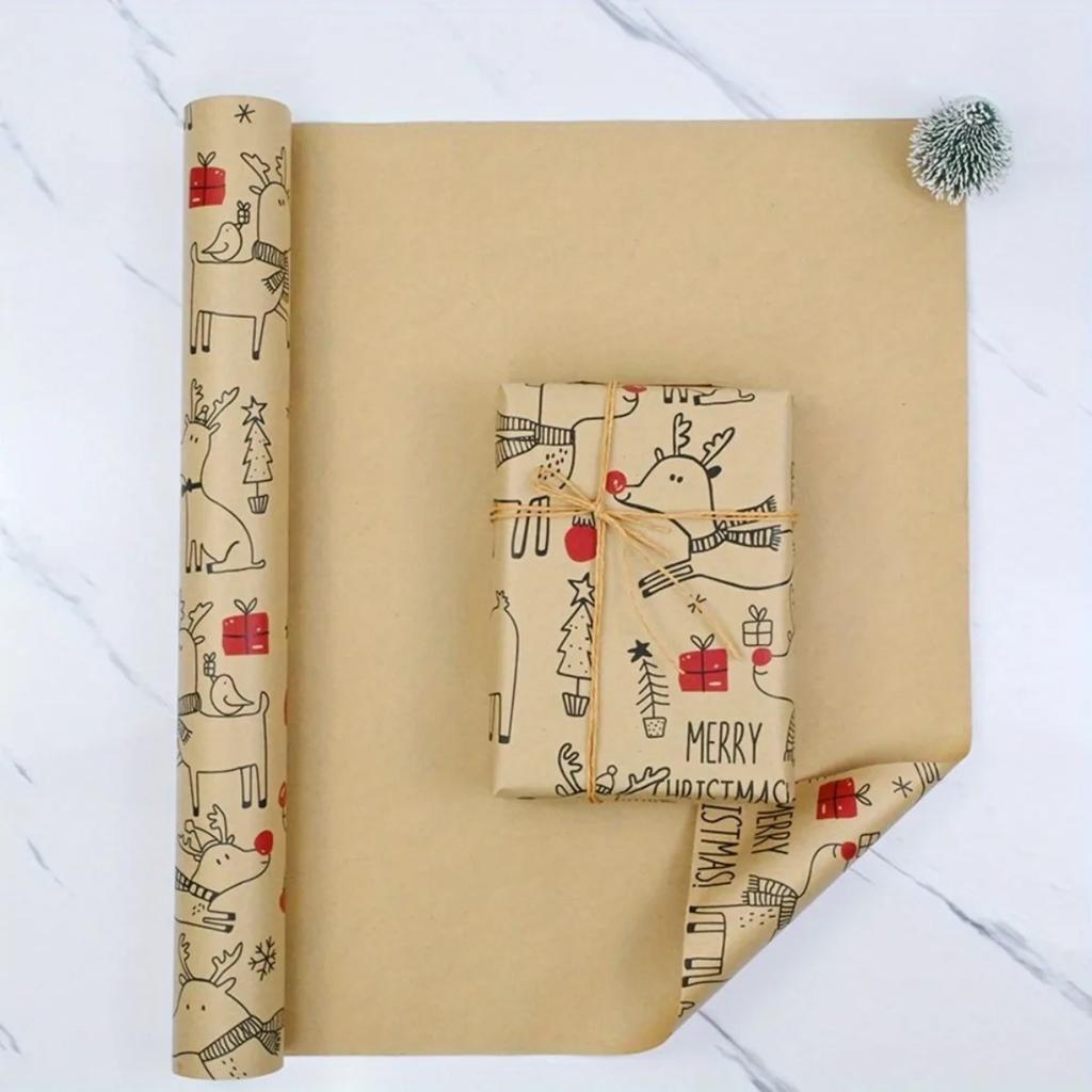 Reindeer Design Holiday Wrapping Paper Large Roll Christmas Gift Wrap Supplies Uses For Festive Party
