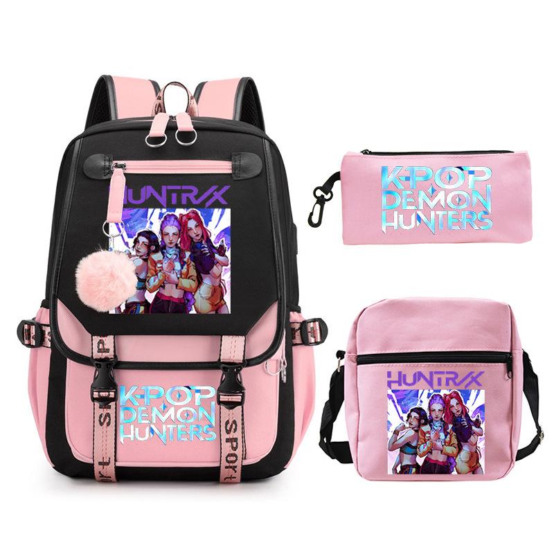 KPop Demon Hunters Fashion Student School Bag Shoulder Backpack Casual Pencil Bag