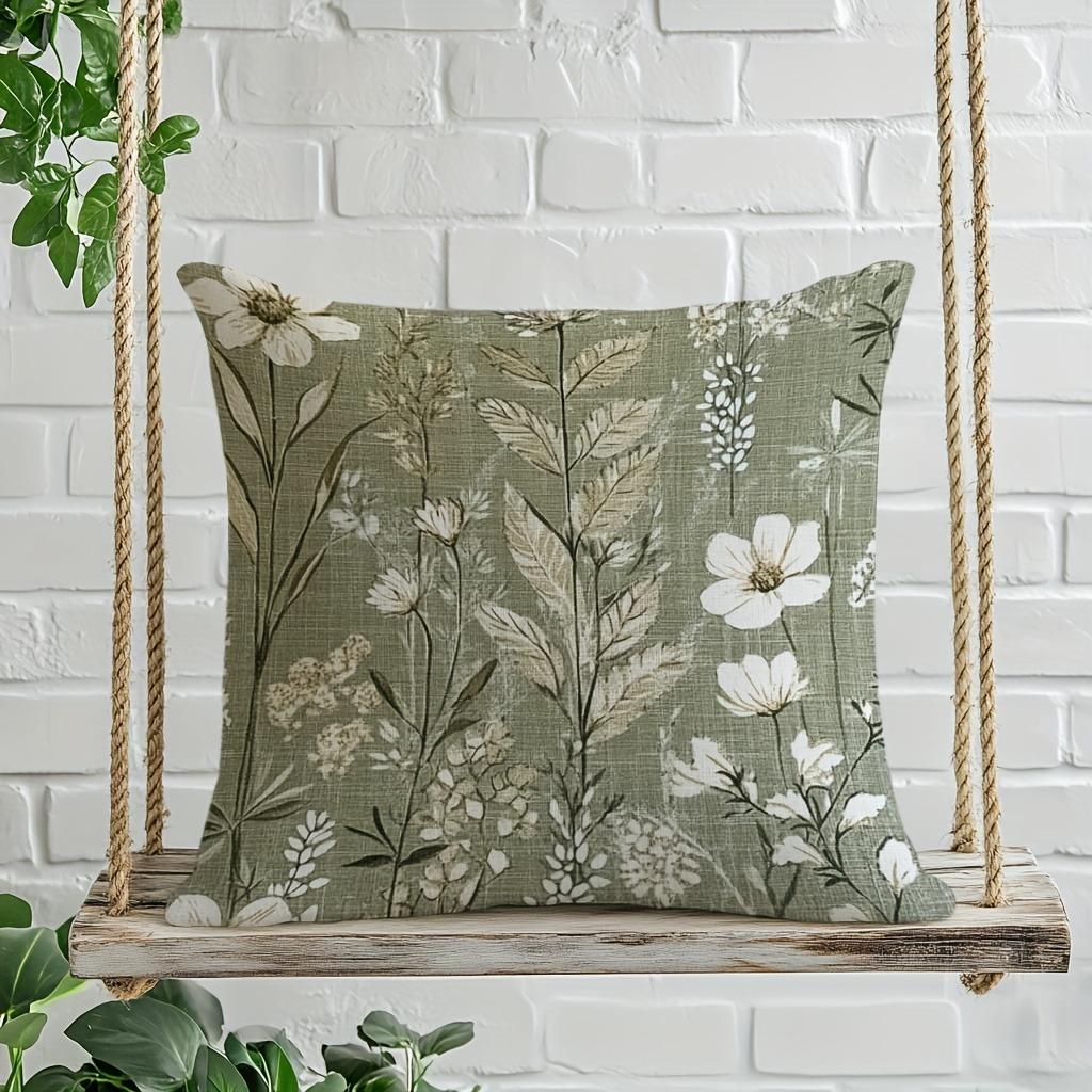 1Pc Sage Green Wildflower Pillow Cover, Polyester 2D Double-Sided Print, Soft Throw Pillow Case, Farmhouse Decor, Perfect Gift F