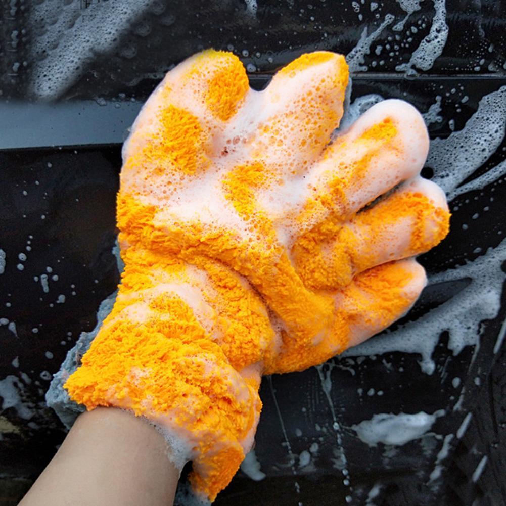 Double-Sided Coral Fleece Car Cleaning Gloves Scratch-Free Wash Five-Finger Design for Car Glass Wheels Cleaning Towel Gloves