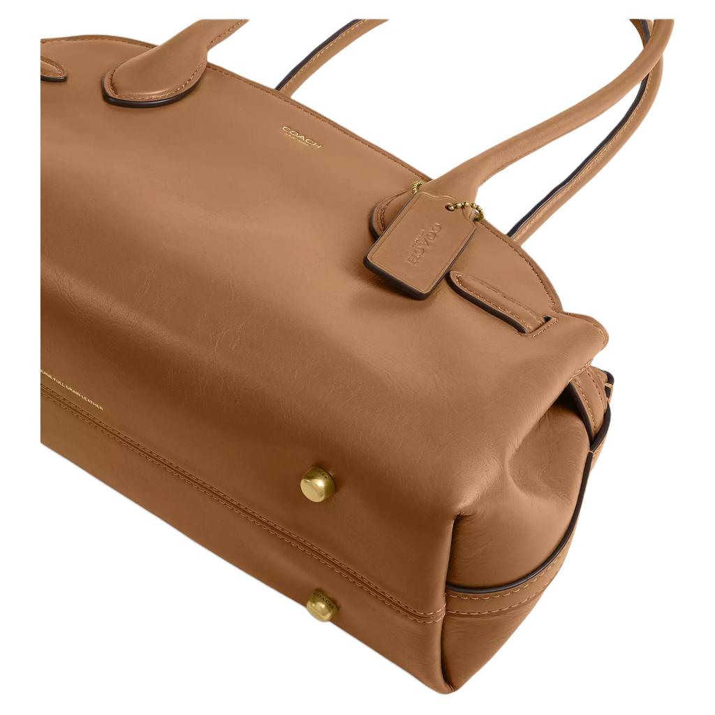 Coach Empire Carryall 34 Metal Brand Logo Zipper Closure Glazed Leather Shoulder Bag Large Women Shoulder Bag Brass Honey-Brown CAM03-B4T7J