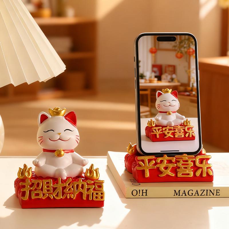 Cute Fortune Cat Phone Stand Creative Wealth Cat Model Phone Storage Rack Home Office Desktop Decoration Ornament Gift