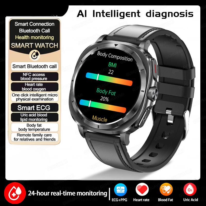 2025 New Watch 7 Uric Acid Blood Pressure Blood Oxygen Body Analysis Smart Watch ECG+PPG Clock Smartwatch Men