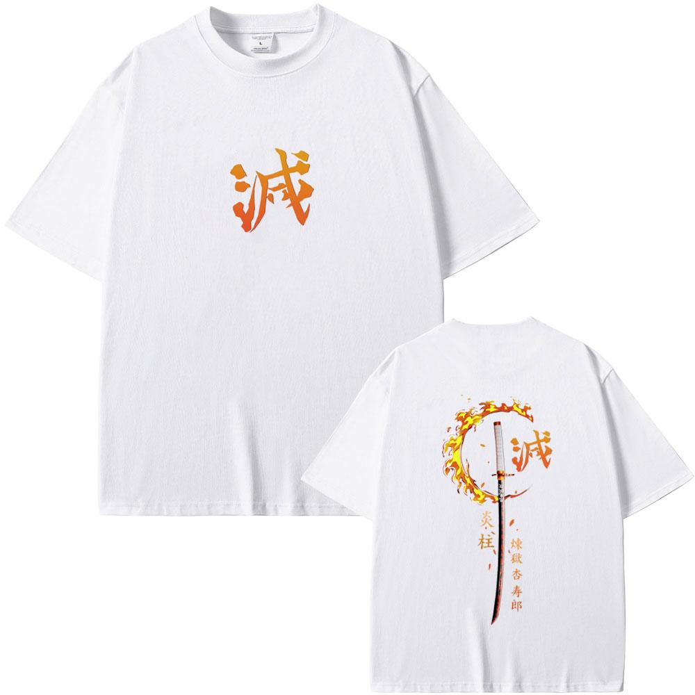 Anime Demon Slayer Rengoku Kyoujurou T Shirts Men Women Clothing Cotton Crewneck T-shirt Male Fashion Vintage Tshirt Streetwear
