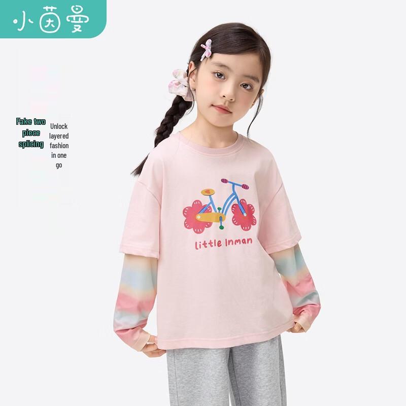 Xiaoyinman Girls' Faux Two-Piece Long-Sleeve Cotton Top