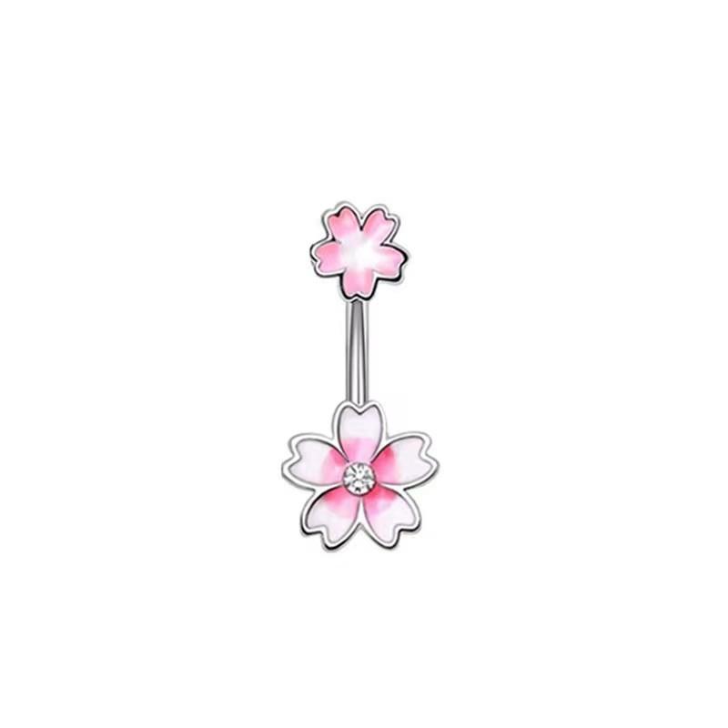 1PC Pink Color Series Crystal Belly Button Rings Snake Flower Heart Belly Ring for Women Stainless Steel Dangled Navel Piercing
