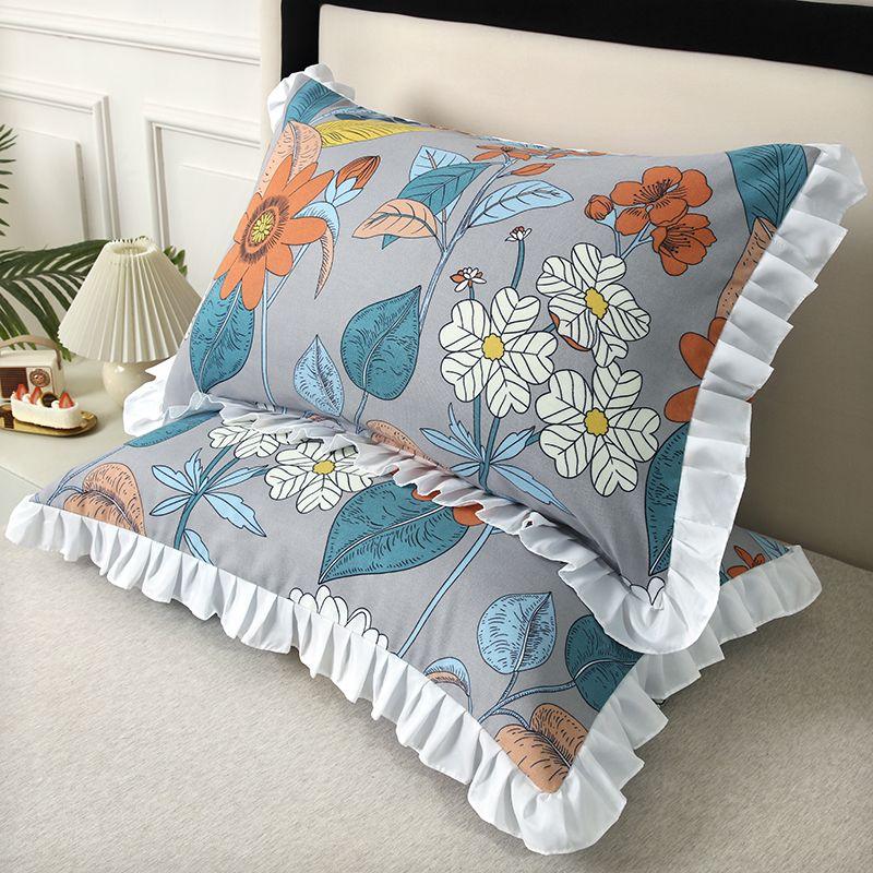 2pcs Fresh Floral Print with Lotus Leaf Edge Wood Ear Pillowcase Pillowcase*2, Without Pillow Core Pillow Core Pillow Protector Soft and Comfortable