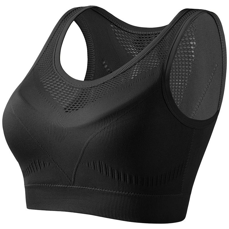 

Black Seamless Mesh Breathable Sports Bra with High Support and Quick Dry Fabric S чорний