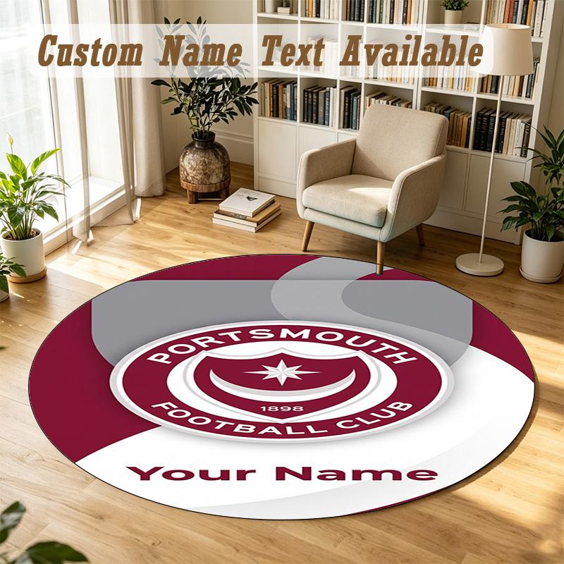 Round Rug Custom NamePortsmouth FC Pattern Non Slip Carpet Home Floor Decor