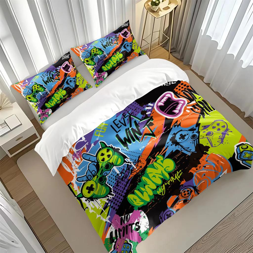 Gamepad Printed Bedding Soft and Cozy Duvet Cover and Pillowcases Room Decorating Set for Video Game Lovers for All Seasons