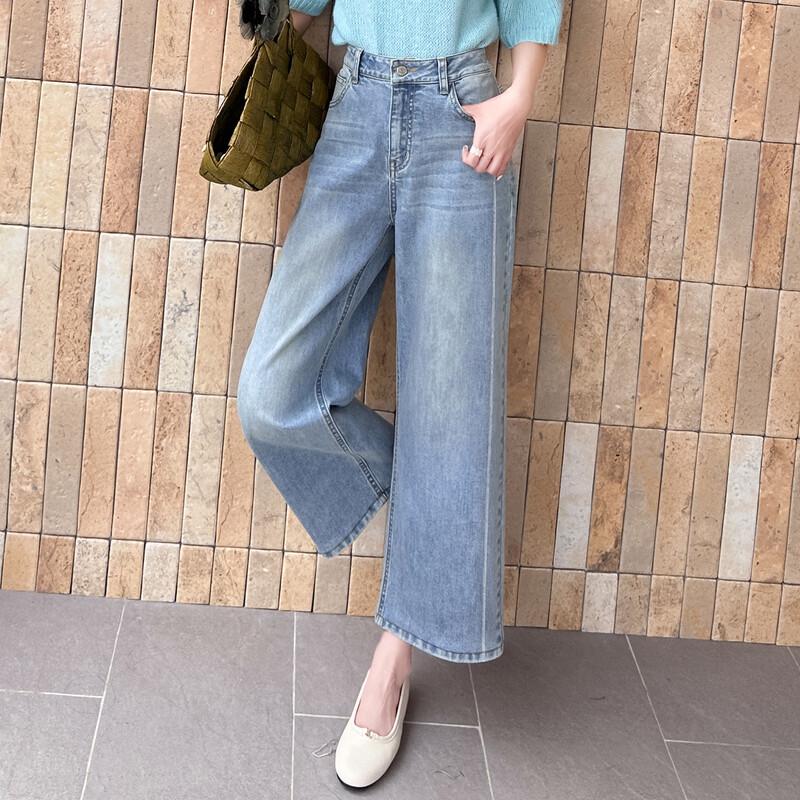 Bailuyu Vintage Washed Straight-Leg Cropped Jeans M