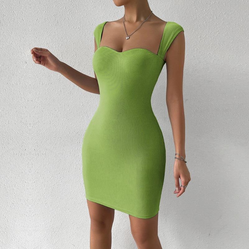 Women European American Style Sexy Sleeveless Knit Bodycon Suspender Mini Dress