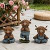 Pastoral Home Accents Yoga Highland Cow Resin Figurine, Farmhouse Style Overalls Statues, Waterproof Crafted Collectibles Garden Ornament for