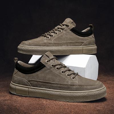 Suede Leather Men's Casual Shoes Fashion Style Oxford Shoes Solid Color Lace-Up Sneakers Leisure Walk Male Skateboard Footwear