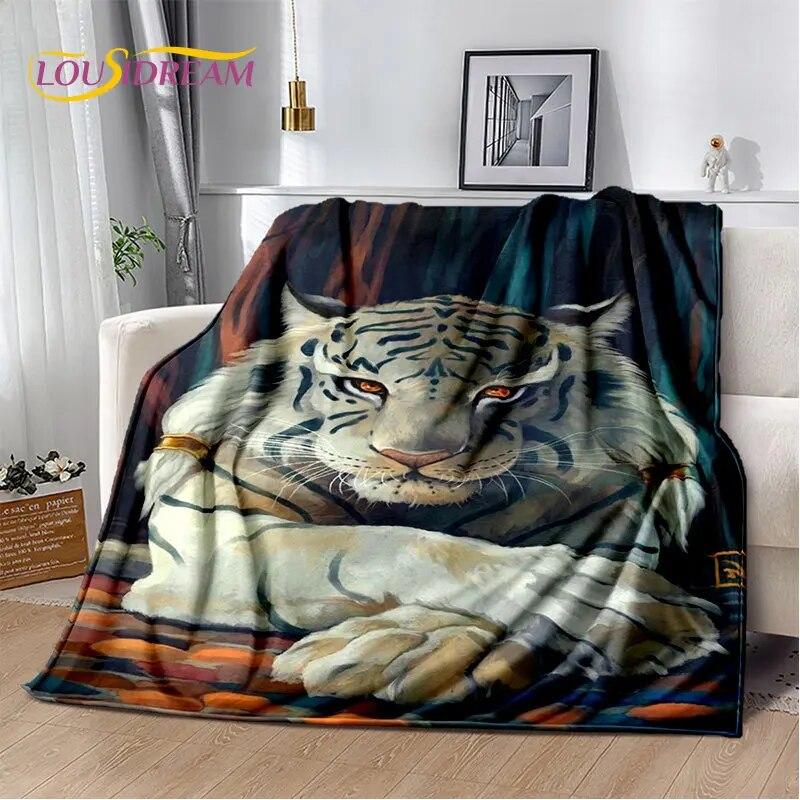 Tiertier-Tiger, Säbelzahn-Cartoon, weiche Plüschdecke, Flanelldecke, Überwurfdecke für Wohnzimmer, Schlafzimmer, Bett, Sofa, Picknick