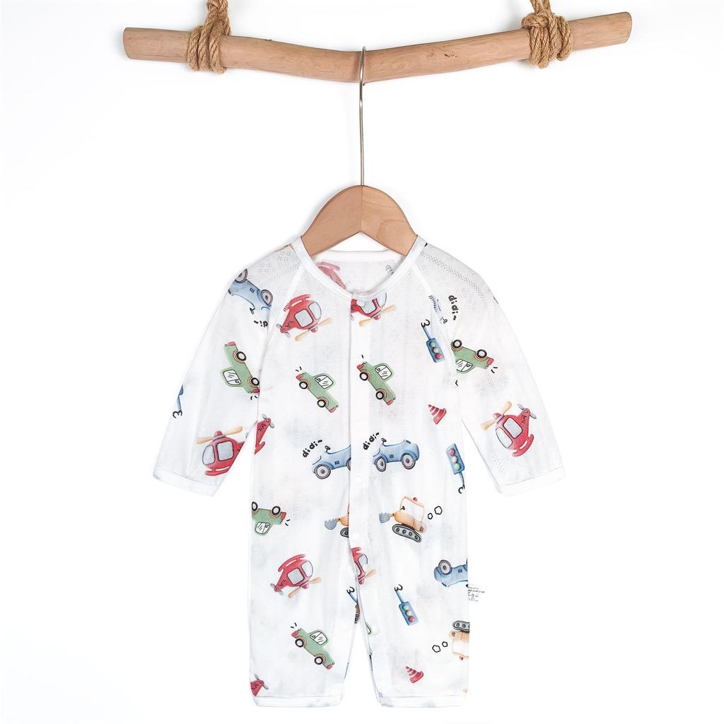 Baby Langarm-Bodysuit aus Bambusfaser: 3-24 Monate, Atmungsaktiver Druckknopf im Schritt, Nahtlos für den Sommer