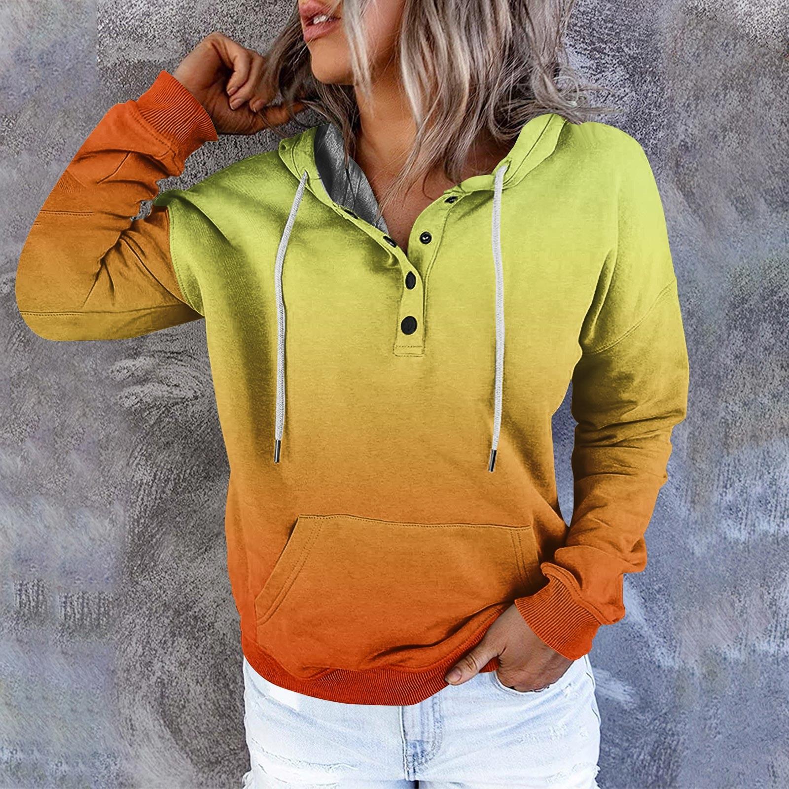 

Женские повседневные модные винтажные пуловеры с длинными рукавами и пуговицами с принтом, толстовки с капюшоном L жёлтый