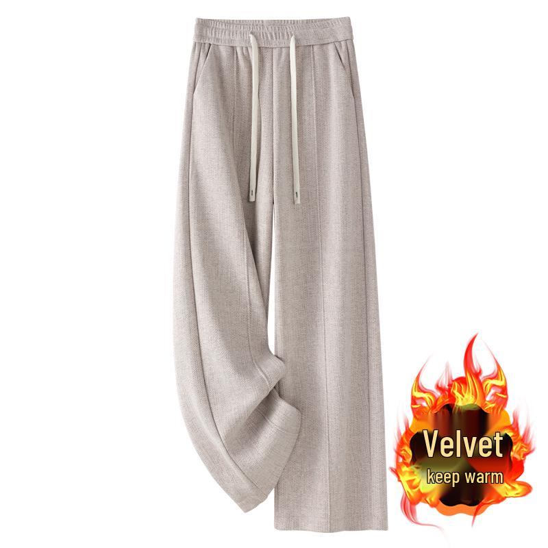 

2024 Women s Oatmeal Wool High-Waisted Wide-Leg Sweatpants 2XL