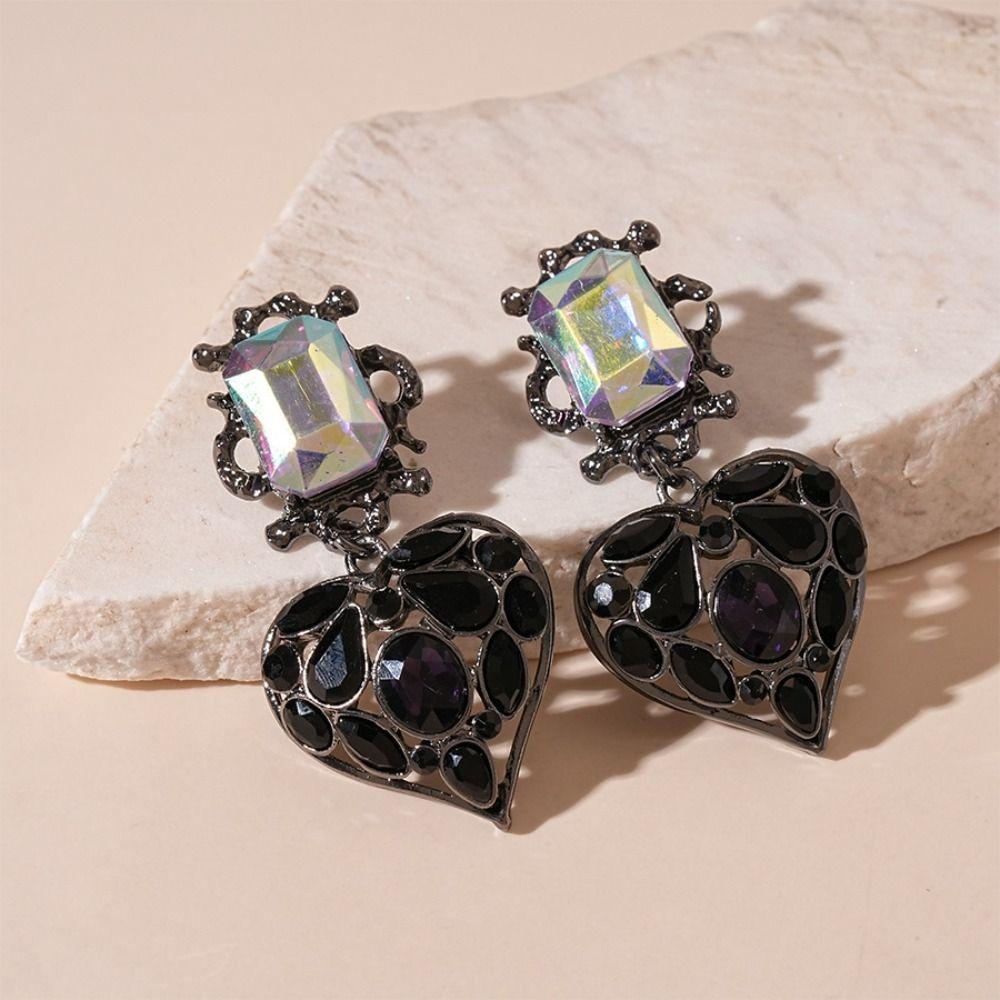 Hollow Out Heart Rhinestone Necklace Crystal Pendant Heart Drop Earrings Necklace Earrings  Party
