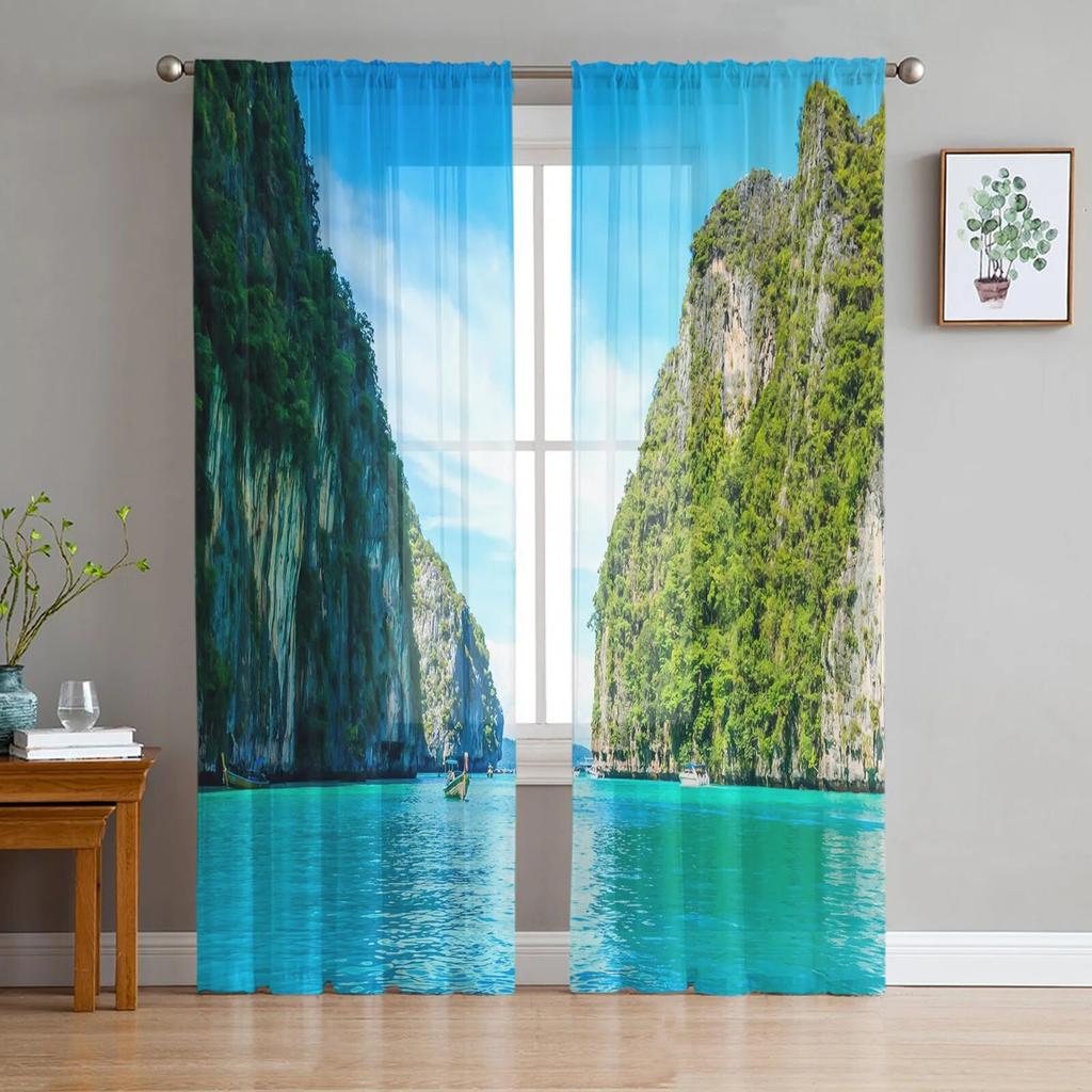 Mountain Pine Woods Sun Tulle Curtains For Bedroom Modern Voile Curtains Home Decoration Window Curtains