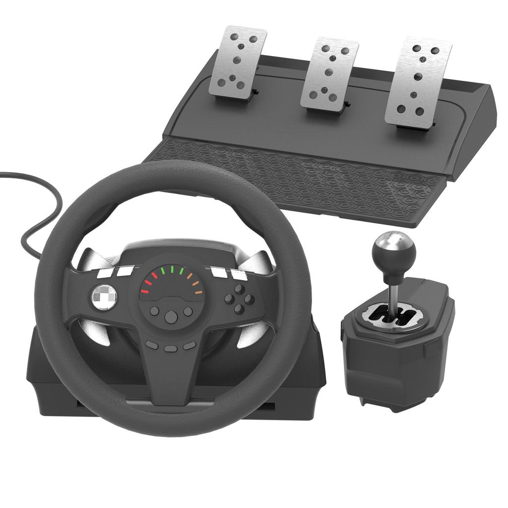 Steering Wheel for PC Racing with PS4/Xbox Series X Compatibility, Includes Three-Pedal Shifter