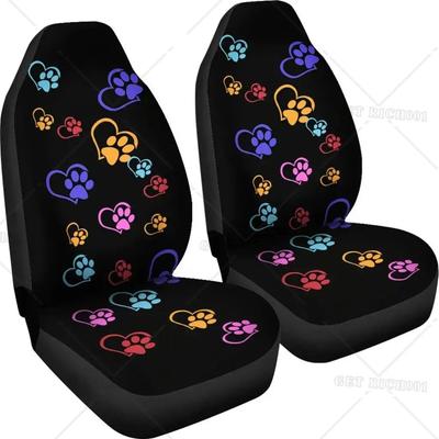 Kleurrijke Puppy's Hond Kat Pootafdruk Liefde Hart Voor Autostoelhoezen Autostoelbeschermer Voor Vrouwen Meisjes Stoelhoezen Set van 2