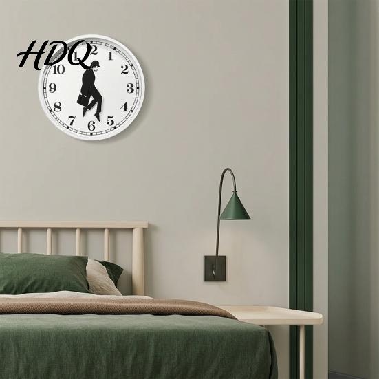 Industrial Style Wall Clock Man Silhouette Clock Silent Non-Ticking Round Hanging Decorative 12 Inch Digital Analog for Home Office Bedroom