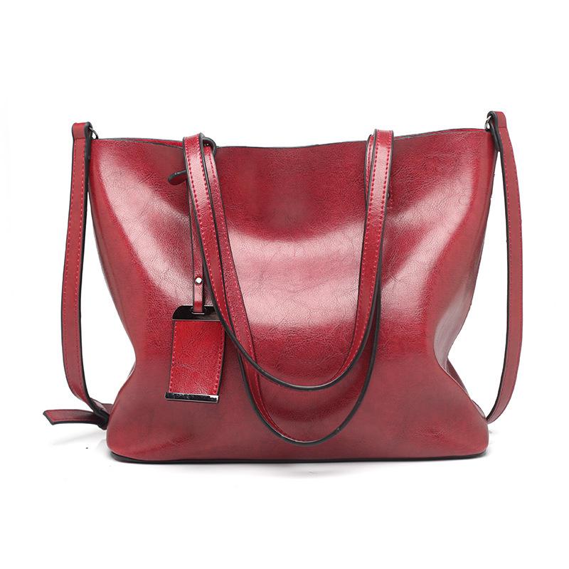 Women s bag new fashion tote bag retro oily leather large capacity shoulder handbag