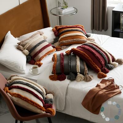 1pc Vintage Striped Pillow Cover with Tassels Hypoallergenic Machine Washable Decorative Cushion Case ,Sofa Multi Color Options, No Pillow Core