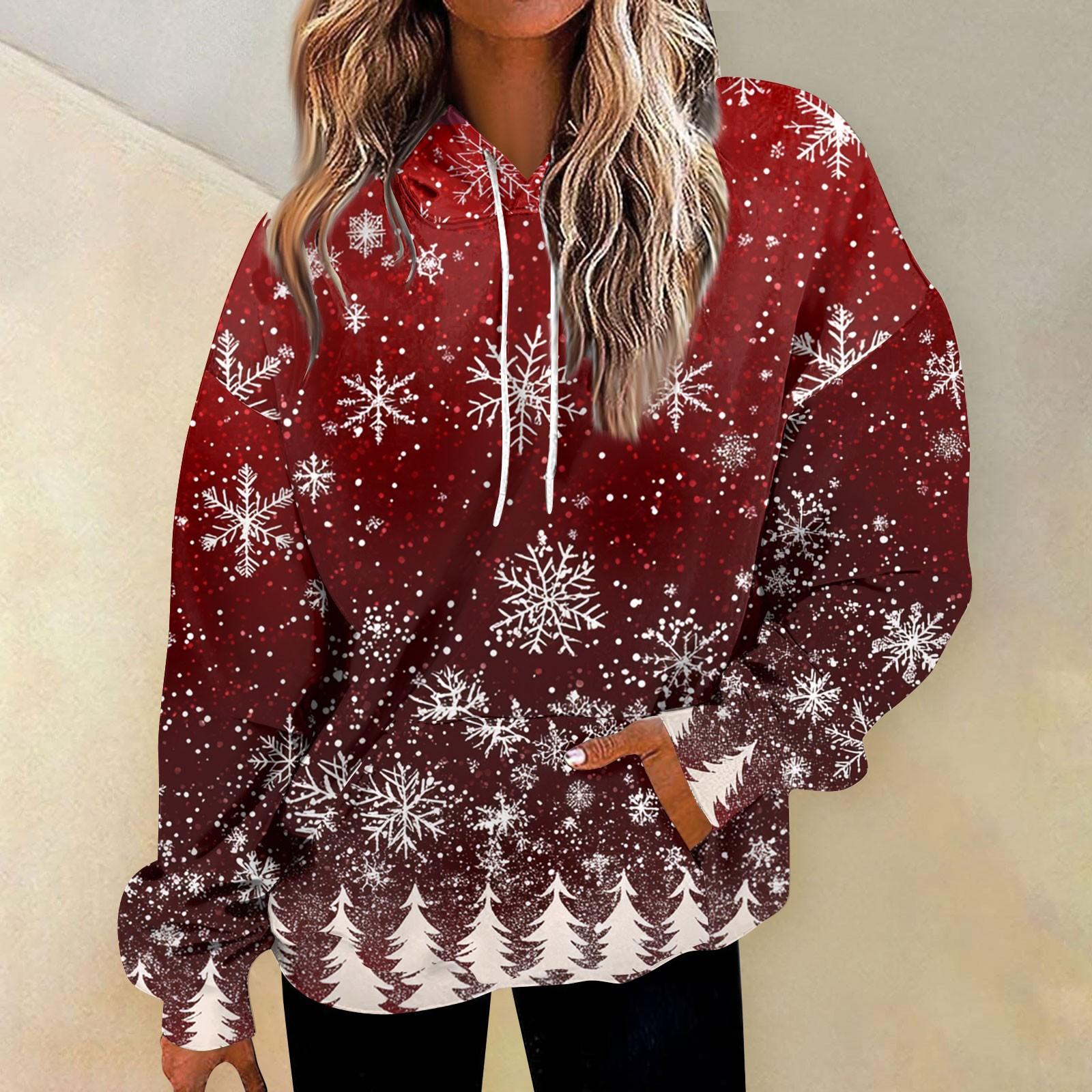 

Жіночі модні толстовки та світшоти Худі з довгим рукавом і зав’язками Худі з різдвяним принтом Оверсайз-топи з принтом XXXL