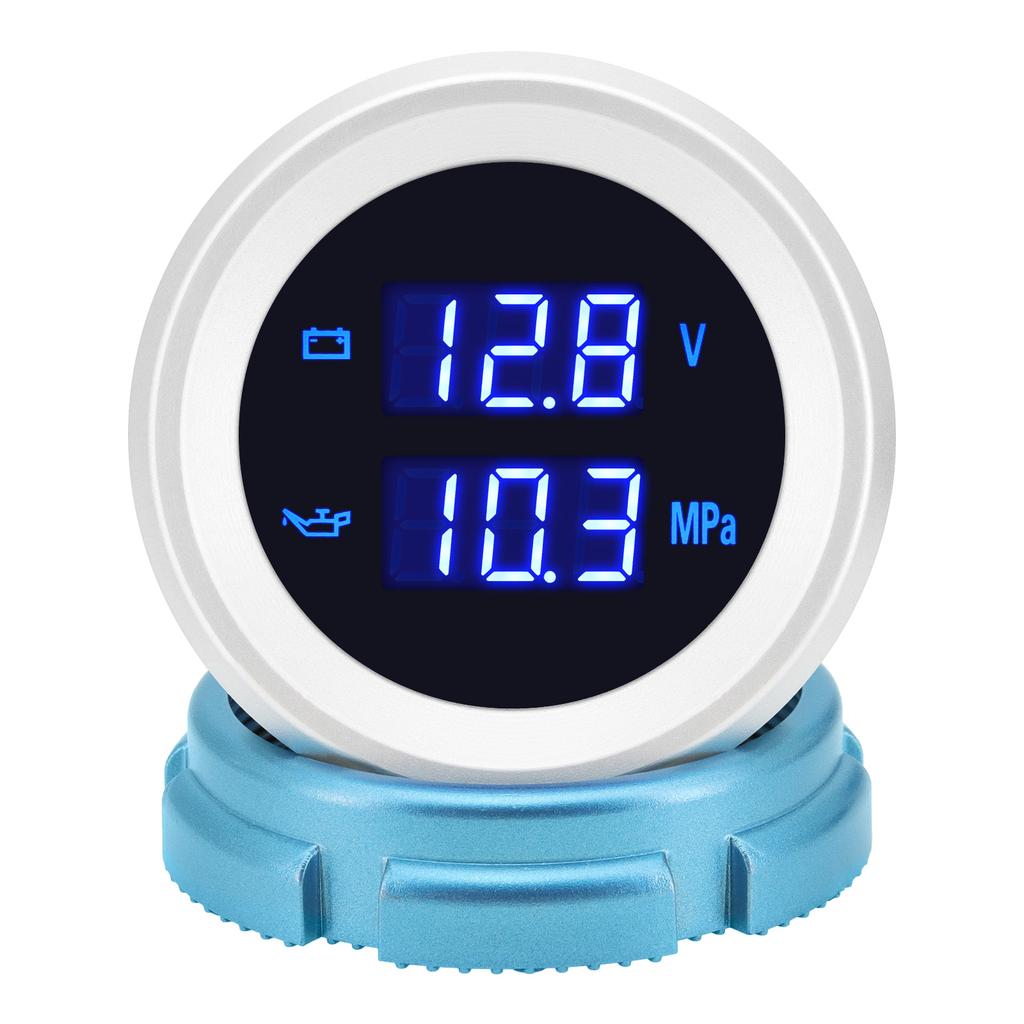 2" 52mm Oil Press+Voltmeter with Oil Pressure Sensor Blue LED Digital Voltage Volt Meter 2 in 1 Gauge for Racing Car Boat 12V24V