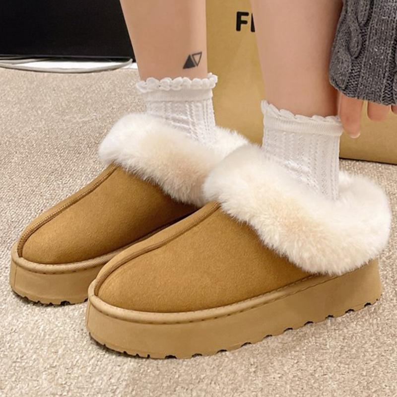 Fashion Comfortable Faux Furry Snow Boots Women Winter 2025 Solid Color Platform Ankle Boots Woman Sewing Plus Size Warm Booties Ladies