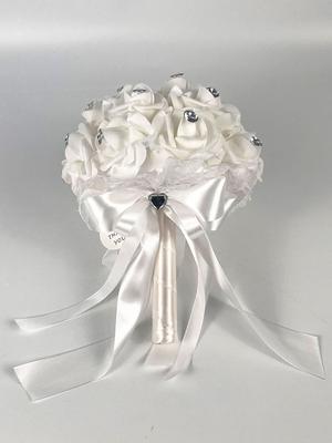 26cm Artificial PE Rose Wedding Bouquet for Bride Bridesmaids with Diamond Soft Ribbons Bridal Holding Flowers Wedding Hand Bouquet for Wedding Party
