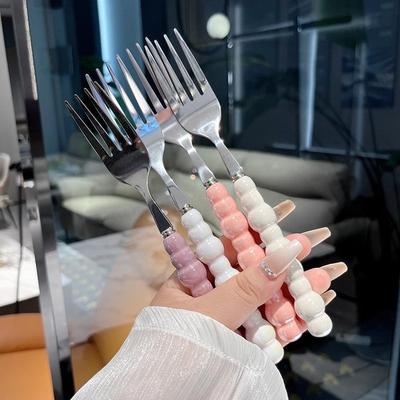 Pearl Handle Fork for Dessert Household Steak Stainless Steel Forks Salad Forks Dessert Pasta Fork Kitchen Accessories Gadgets