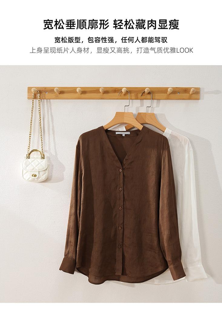Women's 2026 Spring Fashion Versatile Commuter Shirt with Linen Mulberry Silk V-neck Long sleeved Shirt