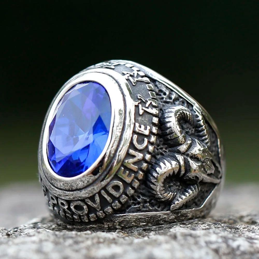 Stainless Steel Unique Black Stone Ring Gothic Biker Retro Old Totem Jewelry for Gifts Free Shipping