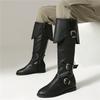 Stivali bassi da donna autunno e inverno nuovi tinta unita fibbia decorativa taglia grande stivali medi romani
