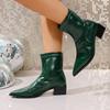 Fashion Women's Square Heel Boots Autumn and Winter 2025 French Pointy Rain Boots Solid Color Retro High-heeled Booties Zapatos Mujer