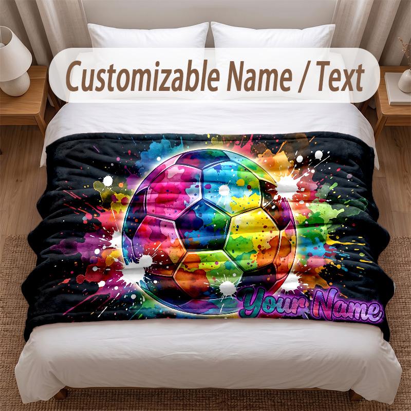 Soccer Theme Soft Blanket Personalized Custom Name Text Print Warm Blanket Home Sofa Bedroom Decor