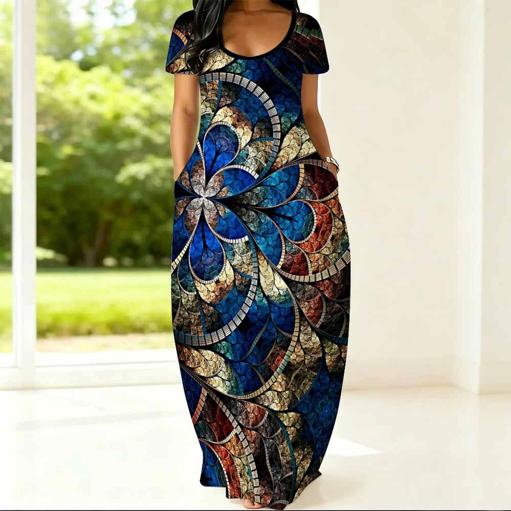 Breathable Round Neck Short Sleeve Plus Size Gown For Ladies Summer Casual Life